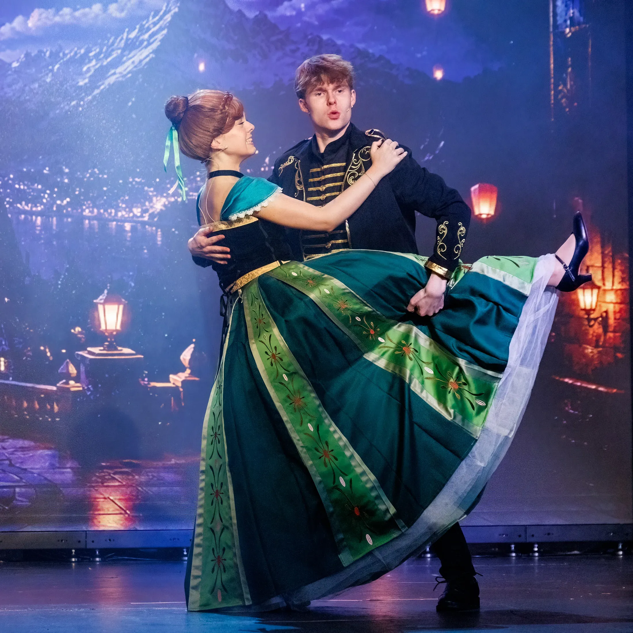Anna and Hans performing together in STAMP’s 2026 production of Frozen